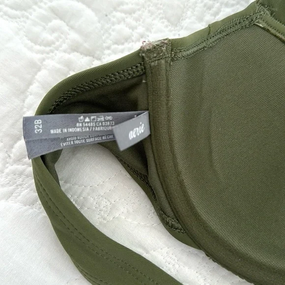 Aerie Swim Bikini Top Army Green Halter Style Size 32B XS Small EUC - Picture 3 of 3